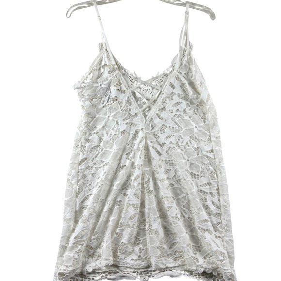 In Bloom Ivory Lace Camisole Nightie Sz L White Tank Top V Neck Criss Cross Back - Picture 2 of 10